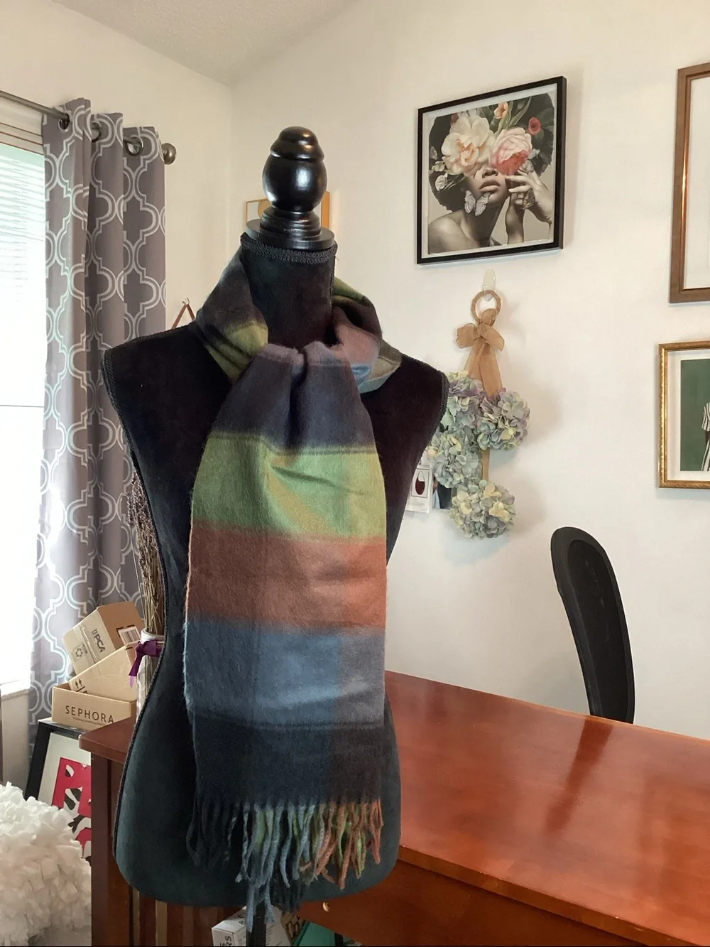 Vintage 100% Cashmere Plaid Scarf.